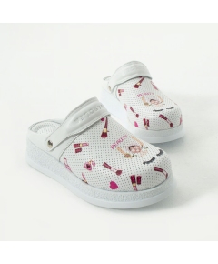 Saboti medicali albi, din piele naturala, cu bareta, Marimi: 36, 