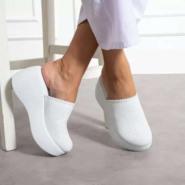 Papuci anatomici dama, din piele naturala, cu platforma inalta, Marimi: 39, , 4 image