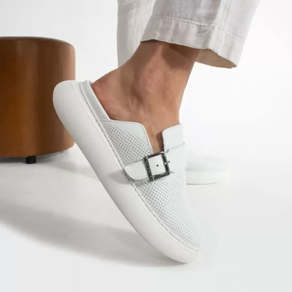 Saboti albi barbatesti, din piele naturala, cu catarama reglabila, Marimi: 45, , 2 image