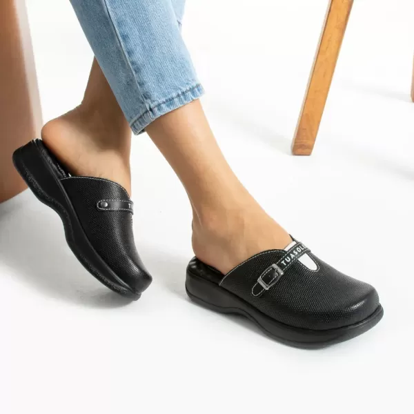 Saboti medicali din piele naturala, talpa cu gel, culoare neagra, Marimi: 37, , 2 image