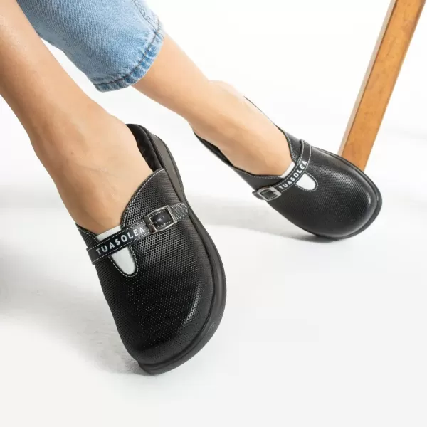 Saboti medicali din piele naturala, talpa cu gel, culoare neagra, Marimi: 37, , 3 image