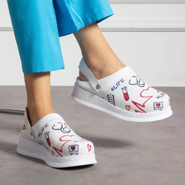 Saboti medicali din piele naturala, cu bareta rotativa, alb, multicolor, Marimi: 37, , 2 image