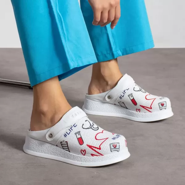 Saboti medicali din piele naturala, cu bareta rotativa, alb, multicolor, Marimi: 37, , 3 image