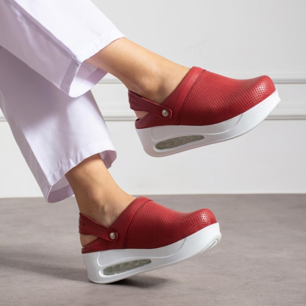 Saboti medicali, din piele naturala, cu bareta detasabila, Classic Red, Marimi: 36, , 2 image