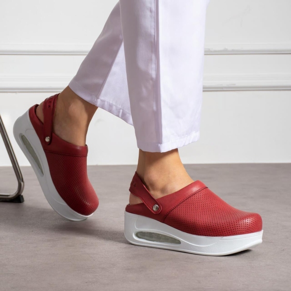 Saboti medicali, din piele naturala, cu bareta detasabila, Classic Red, Marimi: 36, , 3 image